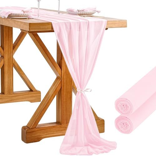 Chiffon Table Runner 27x120 Inches Sheer Pink Table Runners 2 Packs 10Ft Romantic Fabric for Rustic Wedding Party Birthday Arch Decoration | Amazon (US)