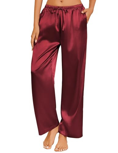Ekouaer Womens Silk Satin Pajama Pants Casual Loose Lounge Pants Drawstring Elastic Waist Wide Le... | Amazon (US)