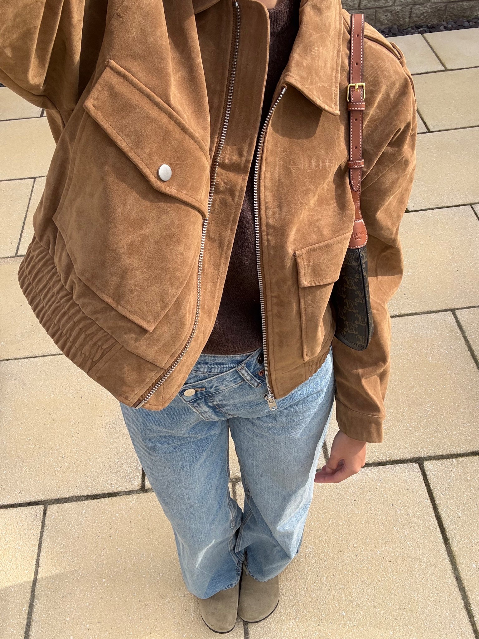 FAUX SUEDE SPRING BOMBER🙋🏽‍♀️
Tags: cropped cinched waist jacket beige sand chestnut cross waist band jeans Zara asos Birkenstock Naples dupes fashion inspo outfit ideas chic women’s style city break capsule wardrobe elevated basics 

#LTKshoes #LTKstyletip #LTKjeans