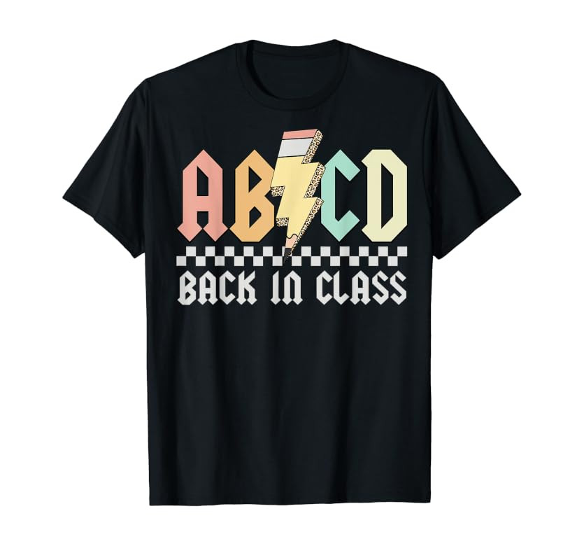 ABCD Alphabets Back In Class Pencil Lightning Teacher Rock T-Shirt | Amazon (US)