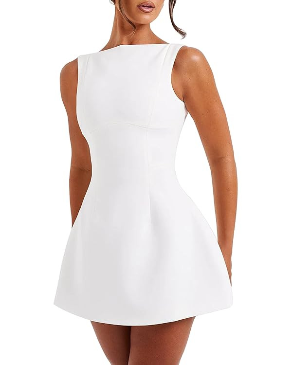 LuFeng Women's Summer Sexy Sleeveless Zipper Mock Neck Slim Fit A-line Mini Dress Bodycon Party C... | Amazon (US)