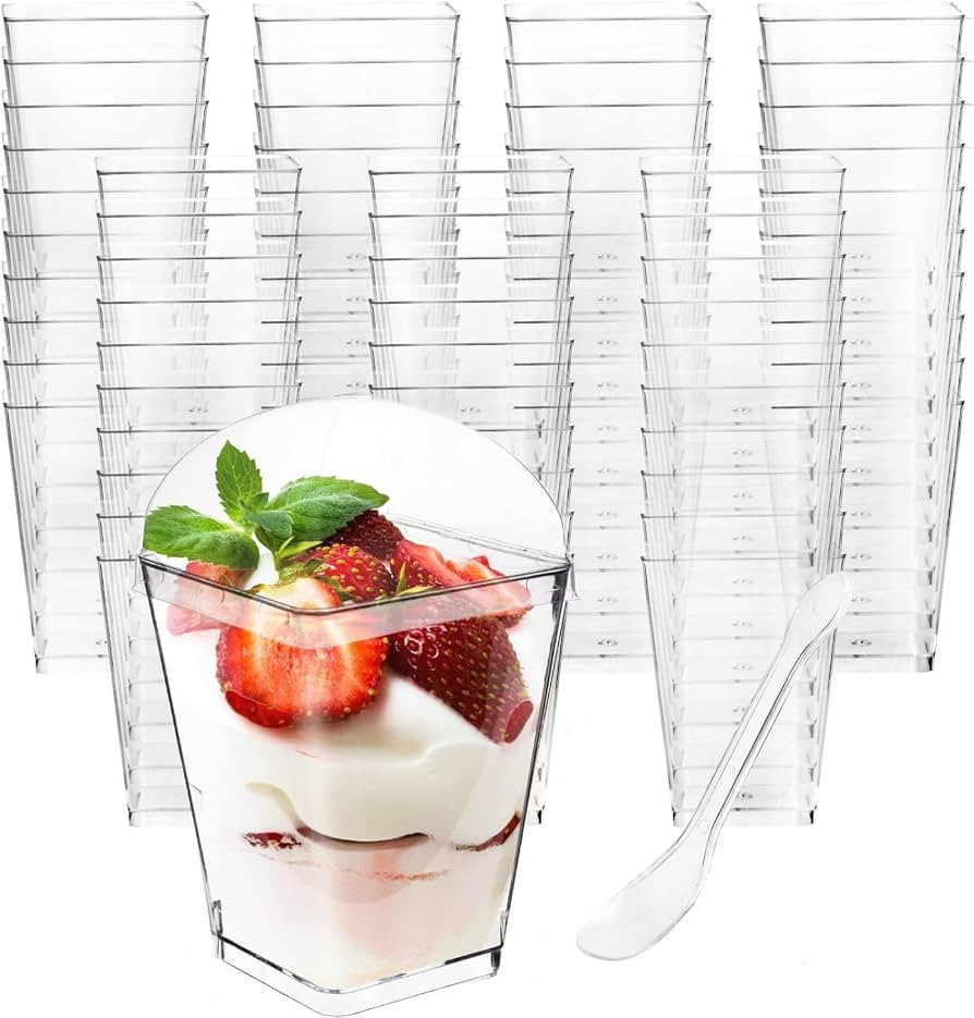 50 Pack 5 oz Plastic Dessert Cups with Lids and Spoons, Small Parfait Yogurt Pudding Cups with Li... | Amazon (US)