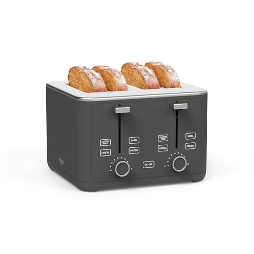 Martha Stewart 4 Slice Toaster, 10 Shade Settings with Defrost, Cancel, Bagel & Gluten-Free, Extra-Wide Self-Centering Slots for Waffles & Artisan Bread, Removable Crumb Tray, Cord Wrap, 1800W, Caviar | Amazon (US)