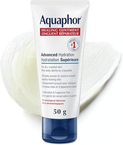 Aquaphor Healing Ointment, Multipurpose Ointment for Dry, Cracked Skin, Chafing, Cuticle Care, Fragrance Free, Non Greasy and Non Comedogenic Body Moisturizer, Dermatological Skin Care, 50g Tube | Amazon (CA)