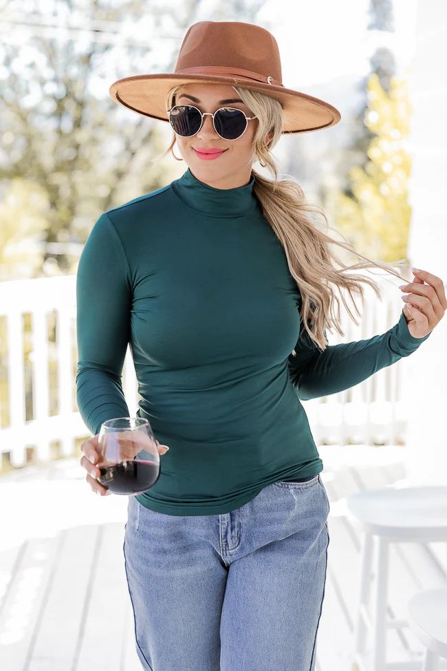 Never Overlooked Emerald Mock Neck Long Sleeve Blouse | Pink Lily