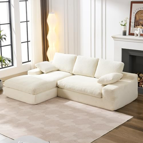 98.4" Cloud Modular Sectional Couch with Chaise,L-Shaped Modern Upholstered Sofa with Deep Seat,Corduroy Sectional Couches for Living Room and Bedroom,No Assembly Required(Beige) | Amazon (US)