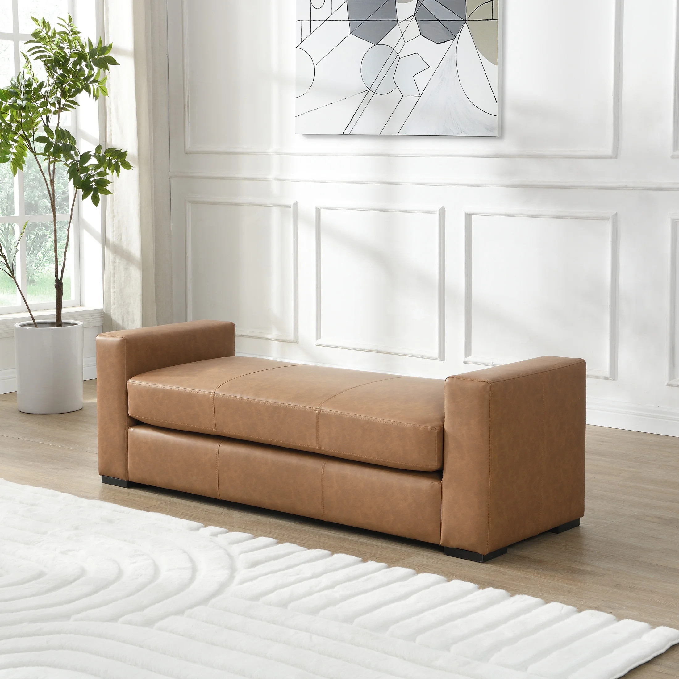 Christopher Knight Home 57.7" Rectangle Faux Leather Ottoman Bench with Armrests, Brown | Walmart (US)