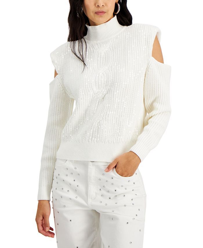 INC International Concepts Cable-Knit Cold Shoulder Pullover & Reviews - Sweaters - Women - Macy'... | Macys (US)