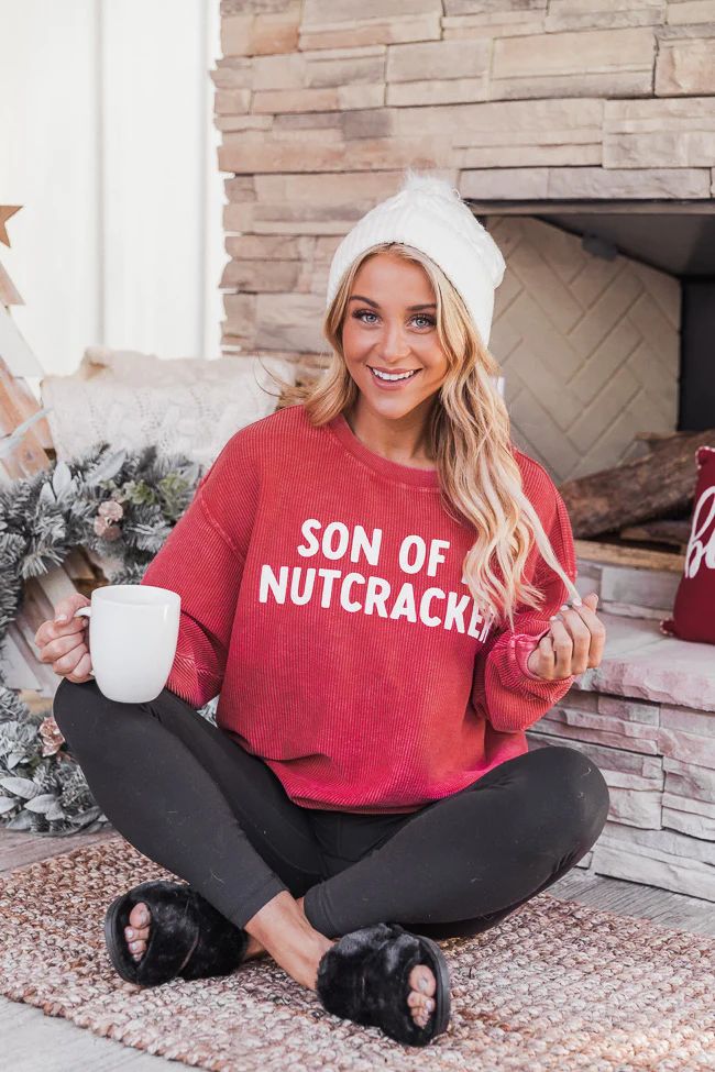 Son Of A Nutcracker Red Corded Graphic Sweatshirt | The Pink Lily Boutique