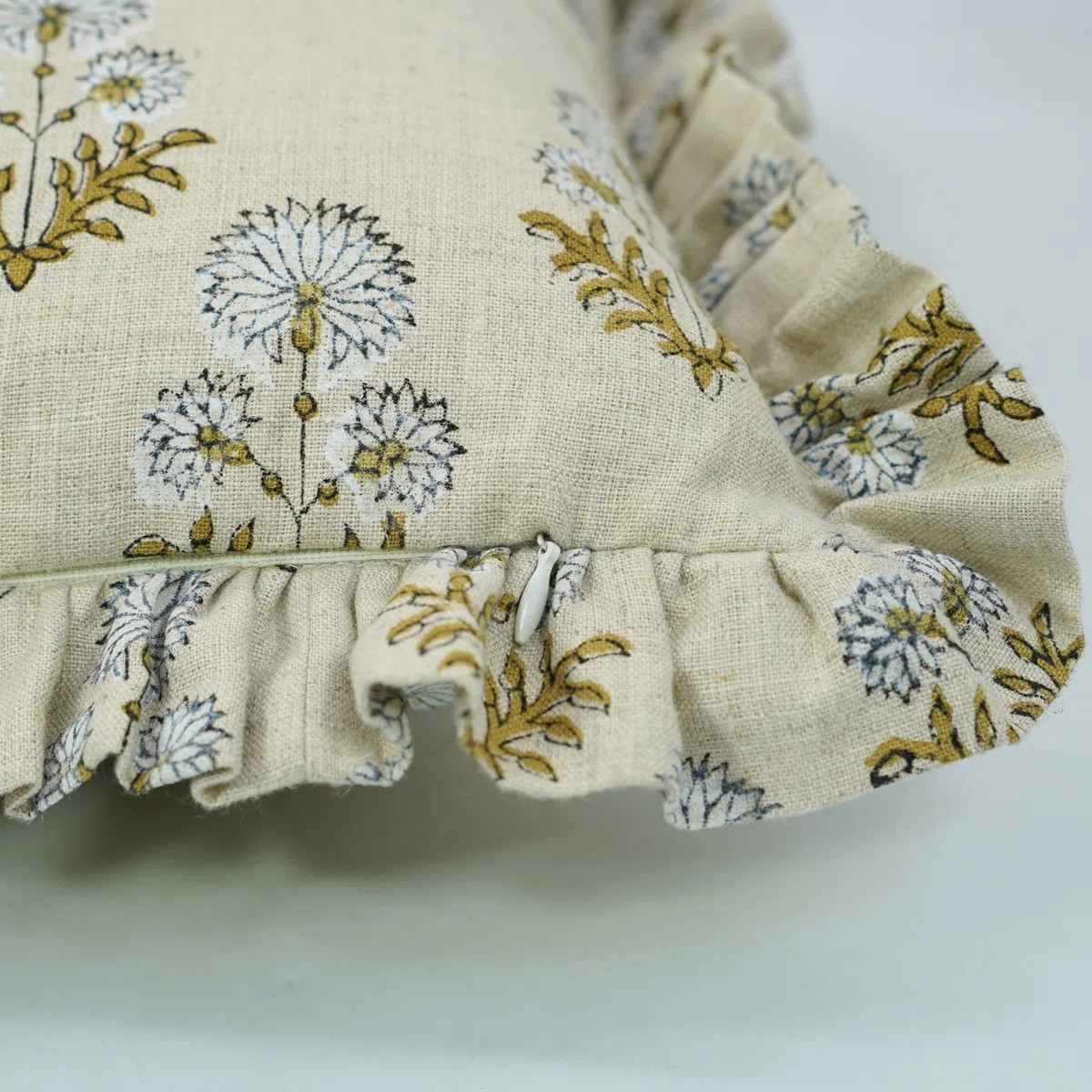 Fabdivine White Frill Linen Double Side, Block Print, Handamde, Rishi | Wayfair North America