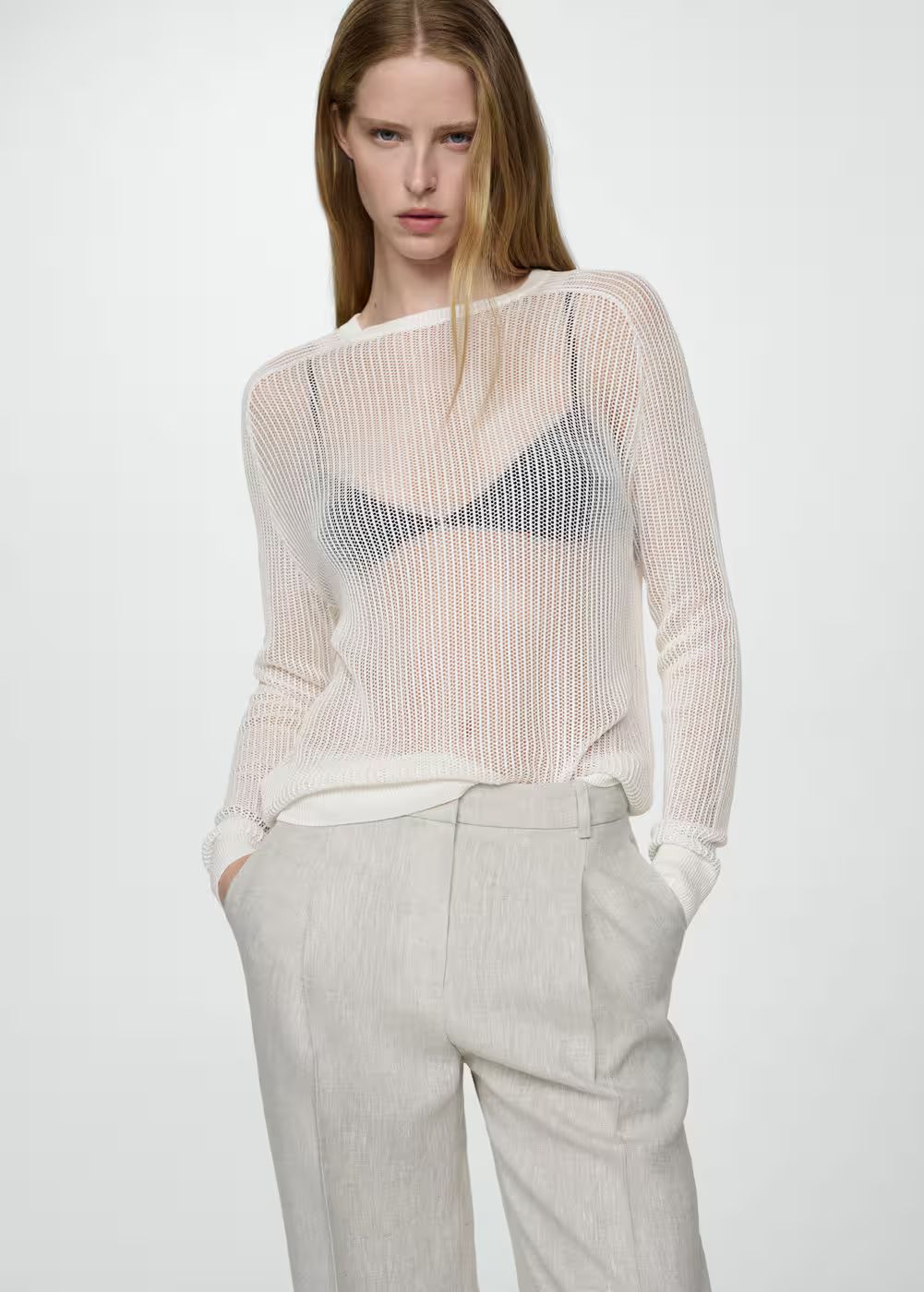 Semi-transparent knitted sweater | MANGO (US)