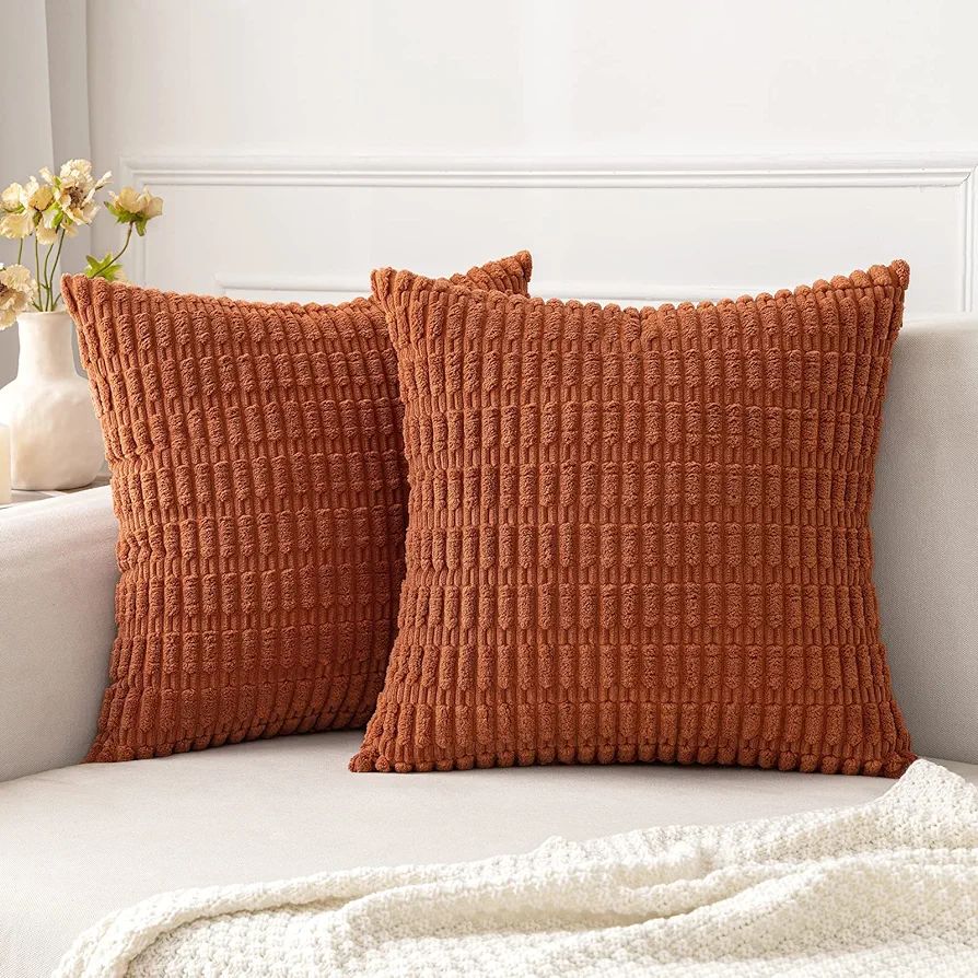 MIULEE Pack of 2 Corduroy Decorative Fall Throw Pillow Covers 18x18 Inch Soft Boho Striped Pillow... | Amazon (US)