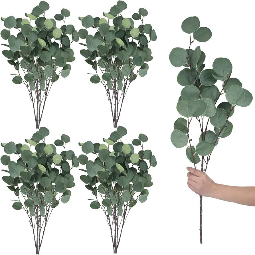 20 Pcs Artificial Eucalyptus Stems Fake Eucalyptus Faux Greenery Leaves 23.6 Inches Silver Dollar... | Amazon (US)