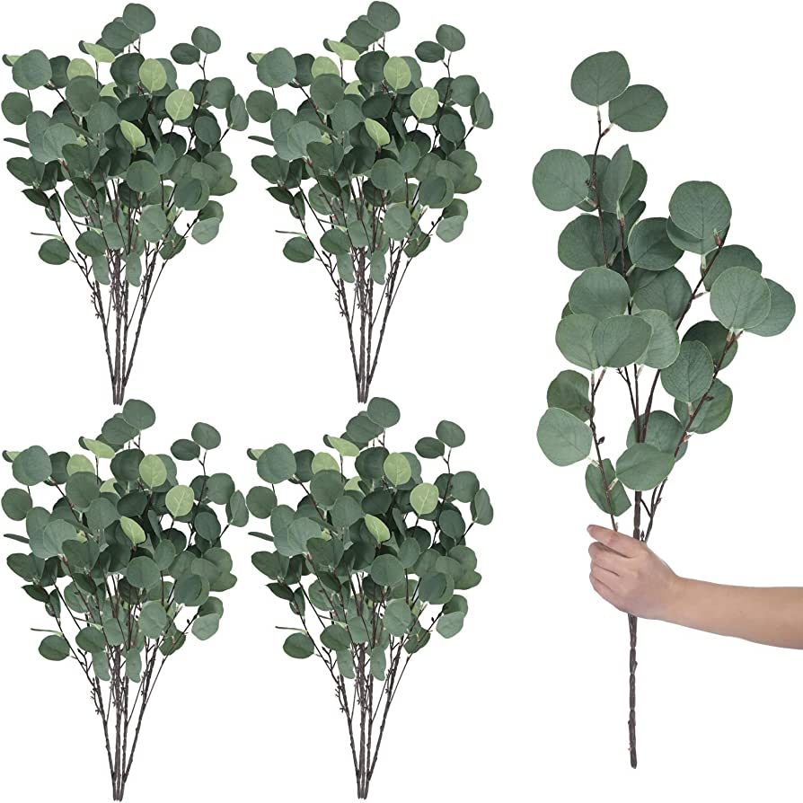 20 Pcs Artificial Eucalyptus Stems Fake Eucalyptus Faux Greenery Leaves 23.6 Inches Silver Dollar... | Amazon (US)