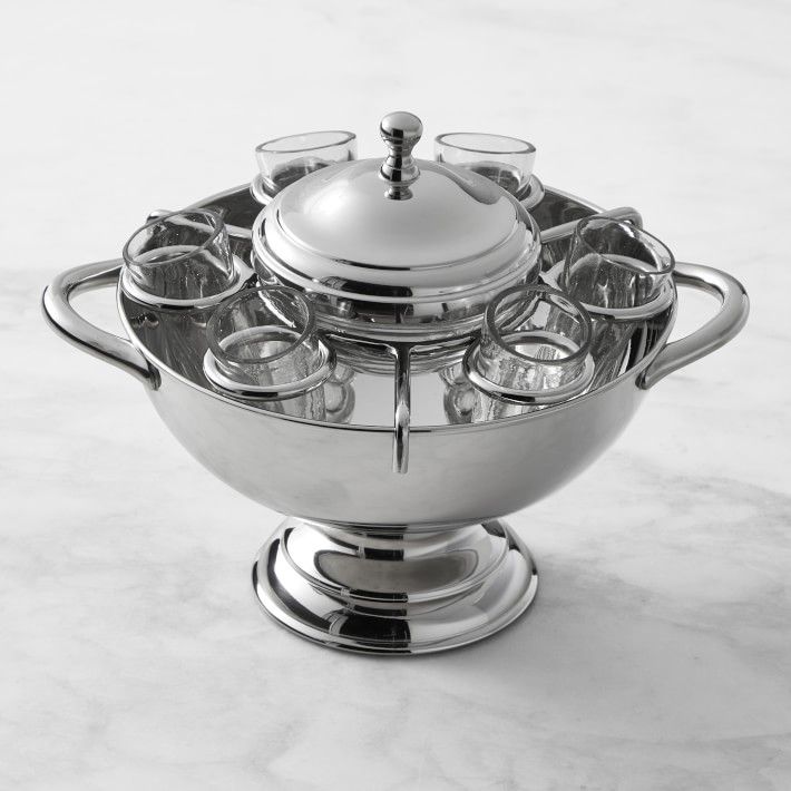 Stainless-Steel Caviar Dish with Vodka Shot Glasses | Williams-Sonoma