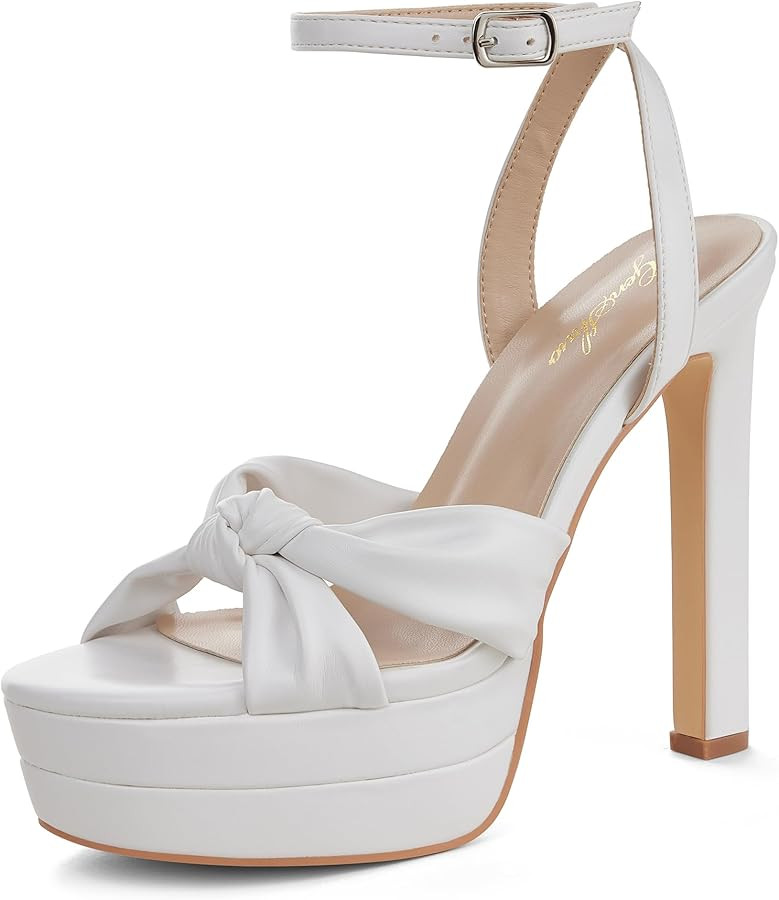 GENSHUO Bow Knot 5.5 inch Stiletto High Heels for Women Platform Open Round Toe Strappy Heeled Sa... | Amazon (US)