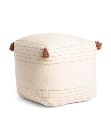 20x20 Hulda Woven Pouf With Small Tassels | TJ Maxx