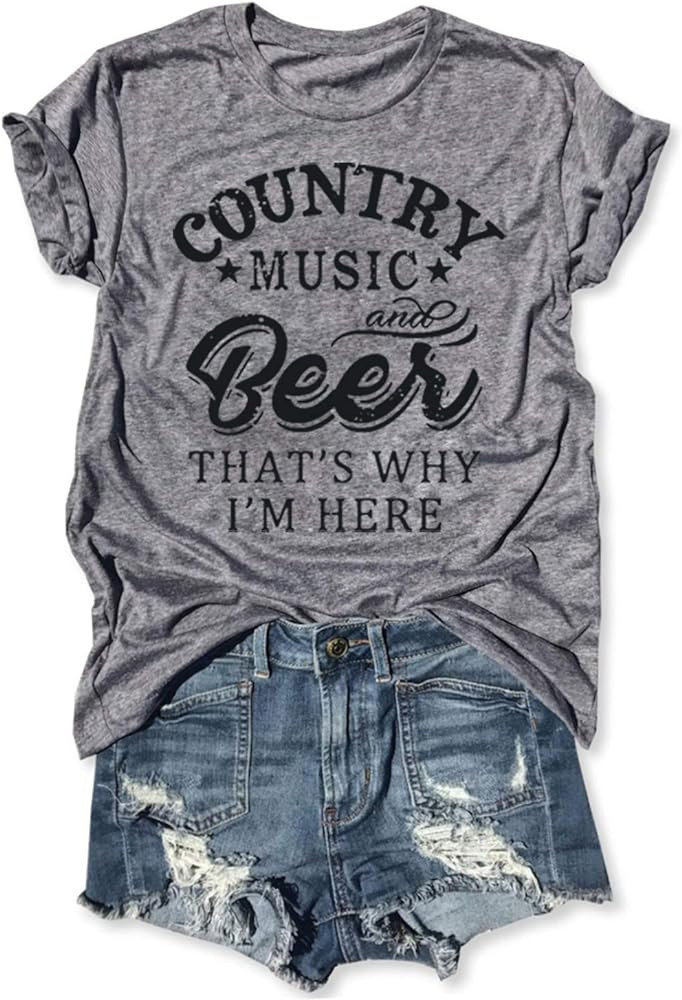 Country Music and Beer Funny Drinking Shirt for Women Summer Vacation T Shirts Vintage Country Sh... | Amazon (US)