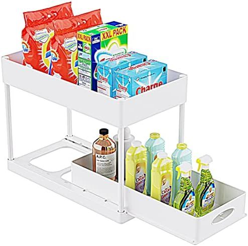 PUILUO Under Sliding Cabinet Basket Organizer, 2 Tier Storage Under Cabinet Bathroom Under Sink Orga | Amazon (US)