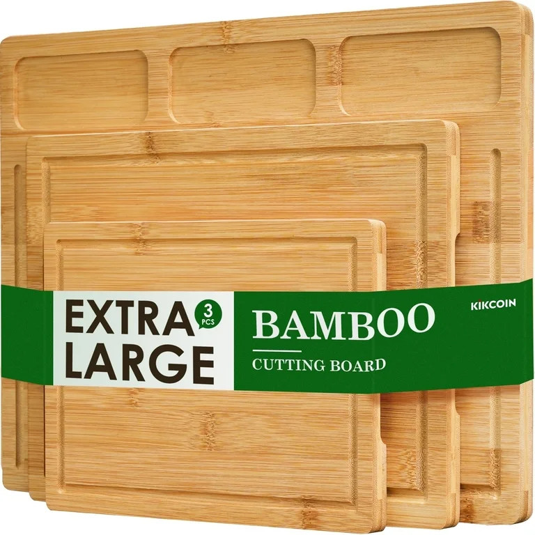 Kikcoin Cutting Board Set of 3, Bamboo Chopping Boards for Kitchen, Heavy Duty Wooden Serving Tra... | Walmart (US)