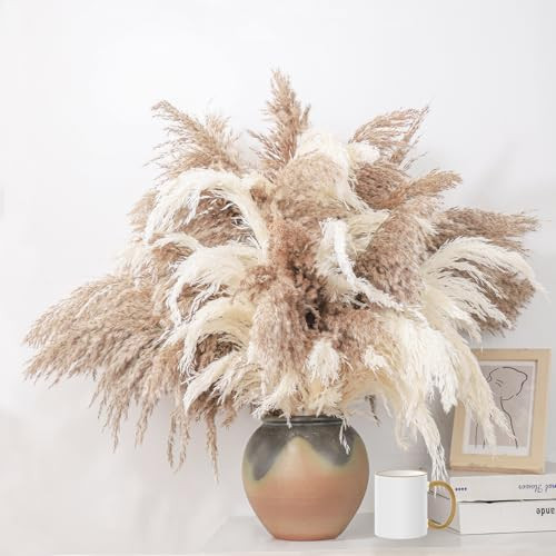 28" inch 20 Stems Large Pampas Grass Decor - Fluffy Brown & White Pampas Grass Decor Tall Pompas Grass for Floor Vase - Boho Home Decor Wedding Decor Natural Flower Bouquet | Amazon (US)