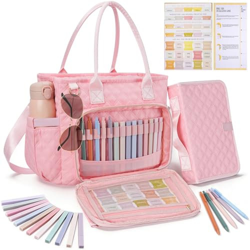 KOPKOFT Large Bible Cover Case for Women, Quilted Church Tote Bag with Shoulder Strap, Bible Study Supplies Journaling Kit Bible Accessories, Christmas Christian Gift for Women (Pink) | Amazon (US)