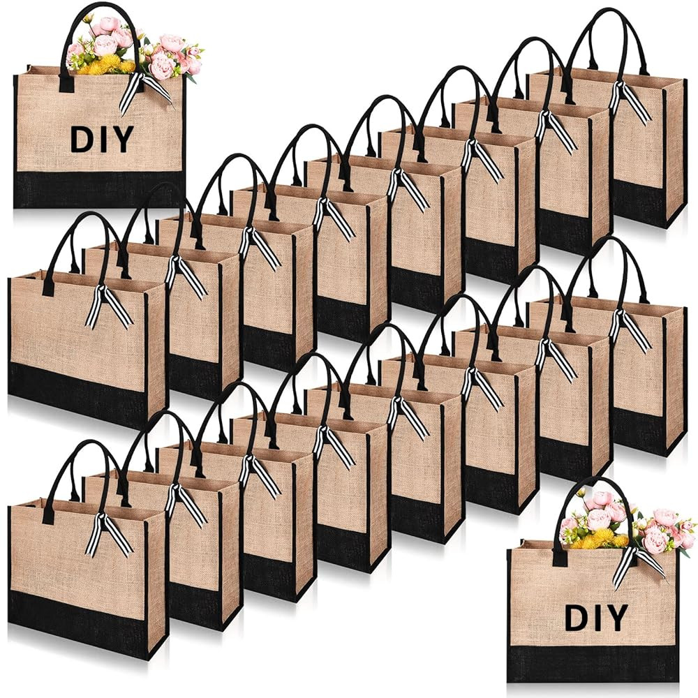 Paterr 18 Pcs Burlap Tote Bag 17 x 12.6 x 6.7 Inch Jute Tote Bag with Handles Large Initial Canva... | Amazon (US)