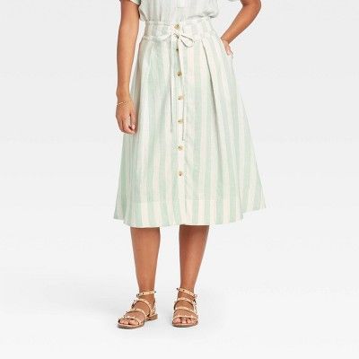 Women's Striped Button-Front Midi Skirt - A New Day™ Mint | Target
