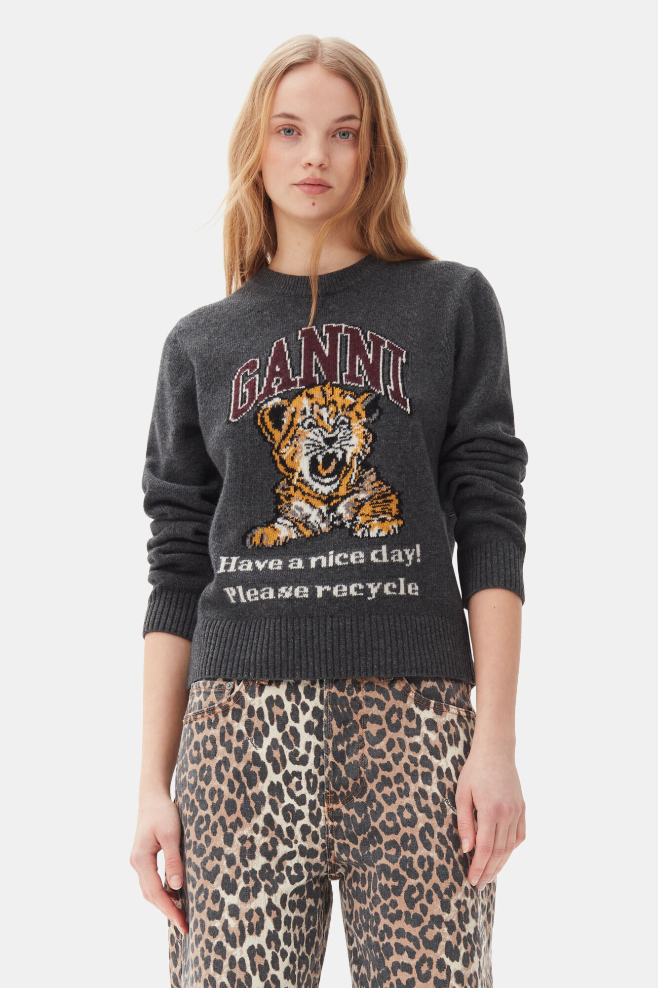 GANNI Grey Dark Graphic Tiger Jumper | Ganni