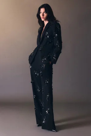 Cluster Sequin & Crystal Embellished Tailored Wide Leg Trouser | Karen Millen UK + IE + DE + NL