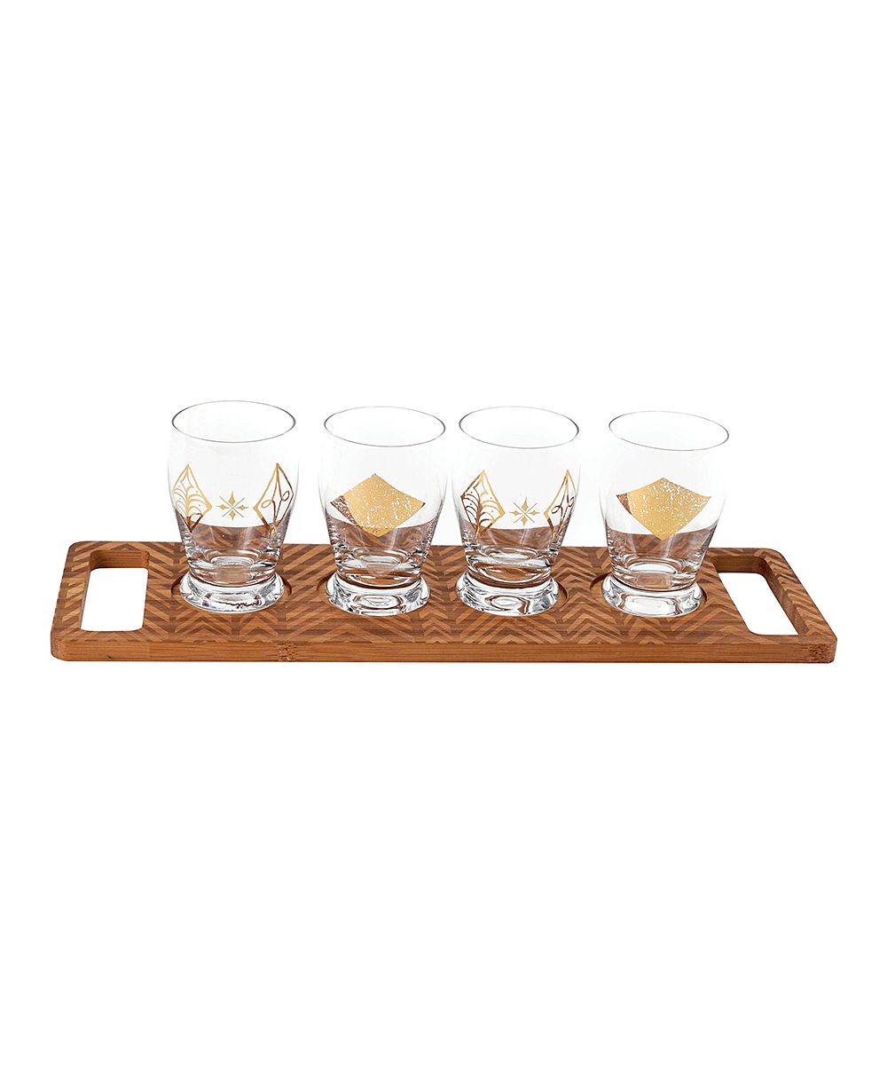 FLOOR | 9 Serving Tray Clear - Glass & Bamboo Tasting Flight Set | Zulily