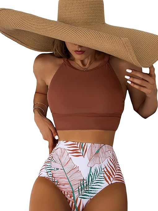 MakeMeChic Women's High Waisted Bikini Sets Swimsuit 2 Piece Bikini Bathing Suit | Amazon (US)