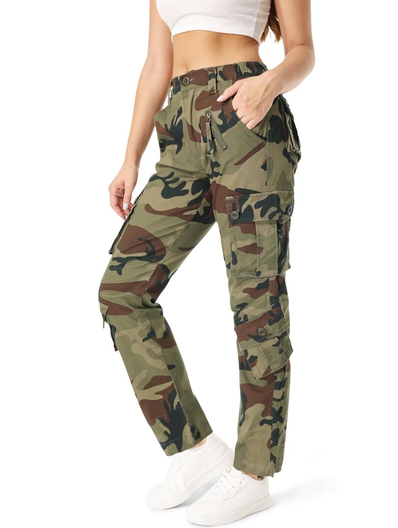TRGPSG Women's Cargo Pants with 8 Pockets Cotton Casual Relaxed Fit Work Pants(No Belt),Camo 18 | Walmart (US)