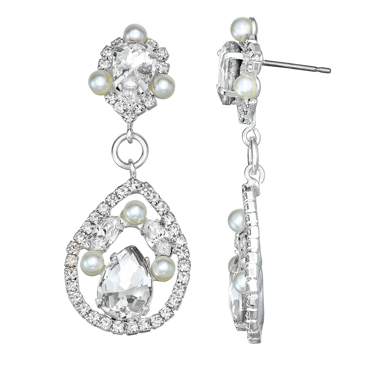 Simulated Crystal and Simulated Pearl Open Teardrop Nickel Free Earrings | Kohl's