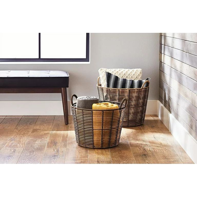 Better Homes & Gardens Extra Large Round Poly Rattan Storage Basket with Handles | Walmart (US)