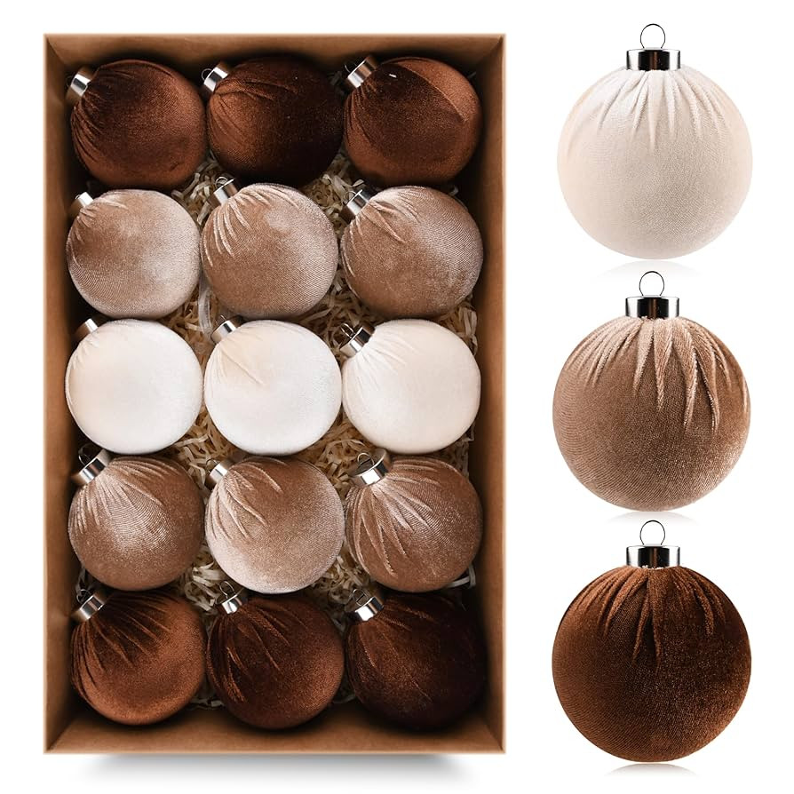 Brown Velvet Christmas Tree Ornaments - 15pcs Shatterproof Christmas Balls for Xmas Trees Decorat... | Amazon (US)