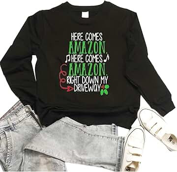 HONROY Women's Casual Pullover Letter Here Comes Amazon Right Down My Driveway Long Sleeve Sweats... | Amazon (US)