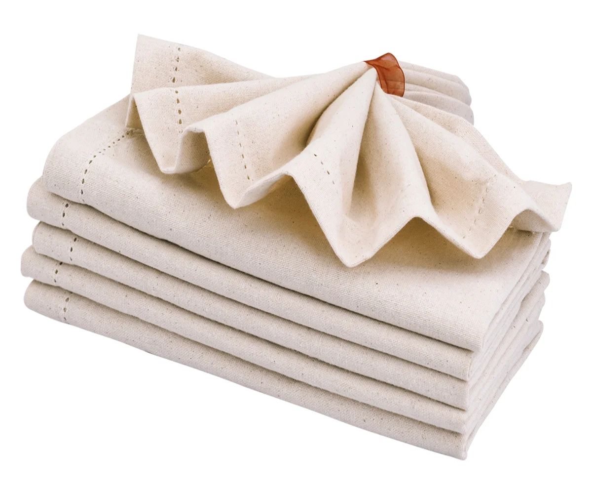 All Cotton and Linen Cloth Napkins, Set of 6 (20"x20"), Hemstitch Dinner Napkins, Cotton Dinner N... | Walmart (US)