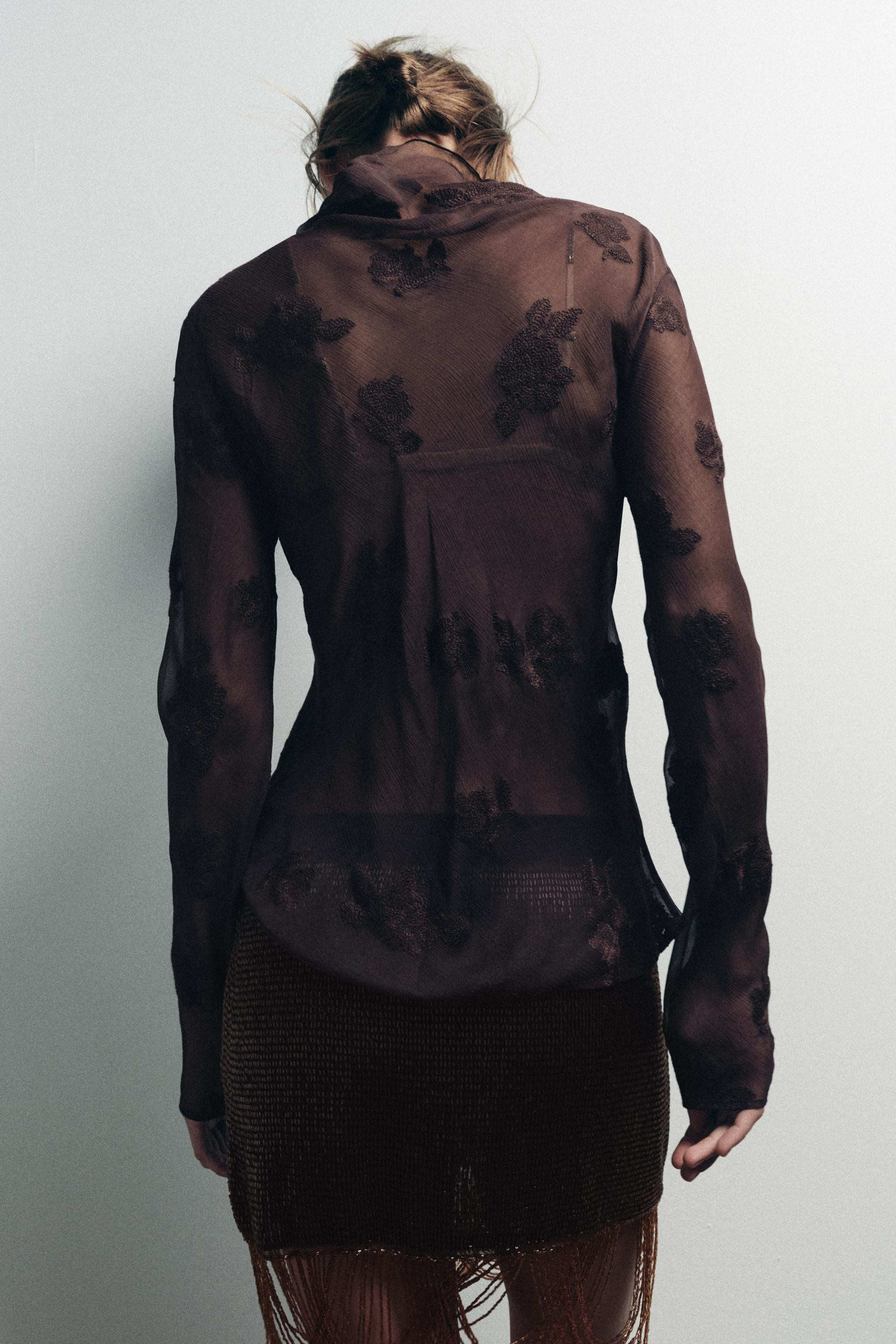 SEMI-SHEER SHIRT WITH FLORAL EMBROIDERY | Zara UK