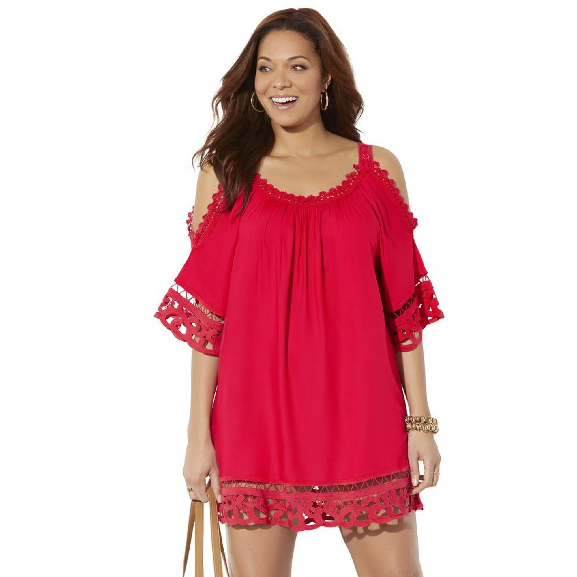 Swimsuits For All Women's Plus Size Vera Crochet Cold Shoulder Cover Up Dress | Walmart (US)