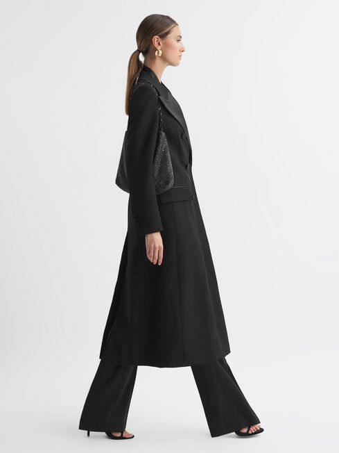 Reiss Black Maeve Relaxed Fit Wool Satin Double Breasted Coat | Reiss UK