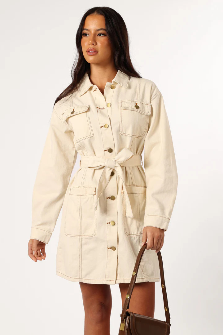 Otto Long Sleeve Mini Denim Dress - Sand | Petal & Pup (AU)