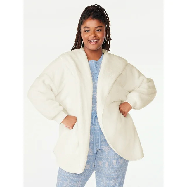 Joyspun Women’s Plush Hoodie Cardigan, Sizes XS to 3X | Walmart (US)