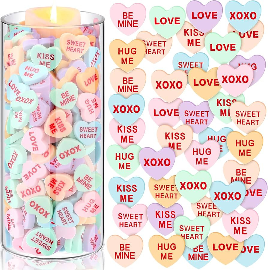 240 Pcs Conversation Hearts Vase Filler Valentine's Day Heart Ornament for Floating Candles Candy... | Amazon (US)