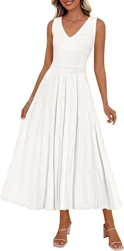 PRETTYGARDEN Summer Dresses for Women 2026 Spring Casual Sleeveless V Neck Pleated Midi Work Cock... | Amazon (US)