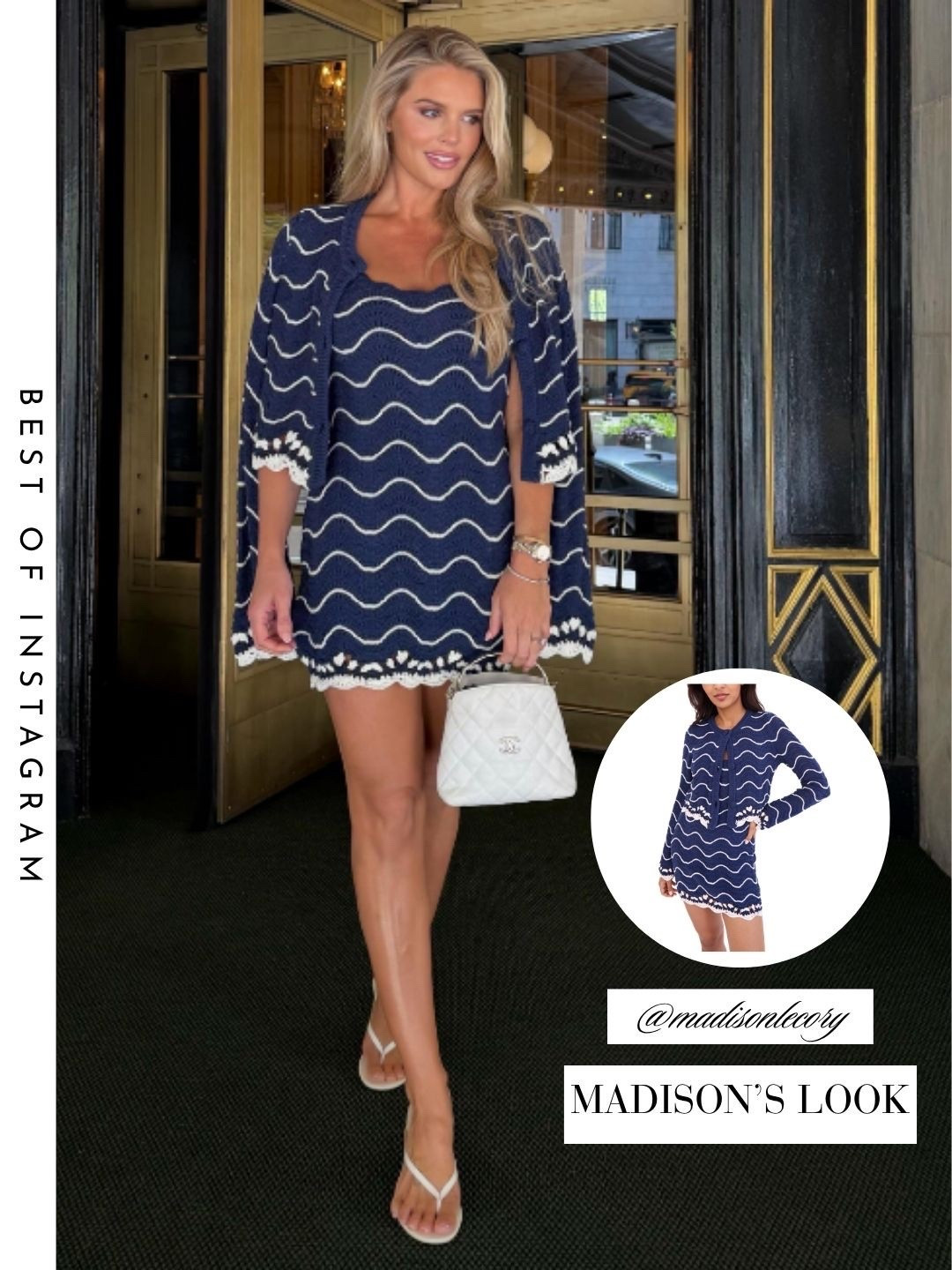 Madison LeCroy’s Blue Wave Print Dress and Cardigan 📸 = @madisonlecroy