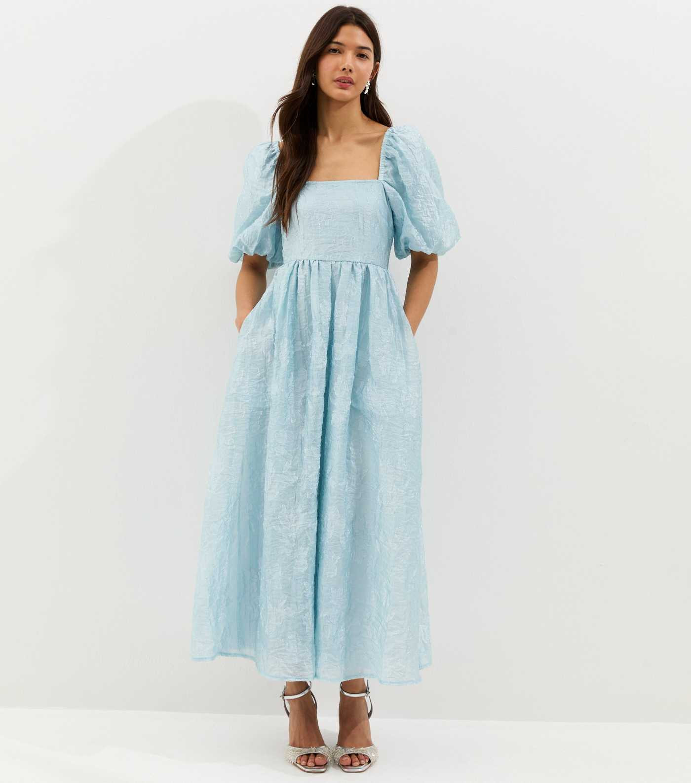 Light Blue Glitter Clipped Milkmaid Midi Dress | New Look | New Look (UK)