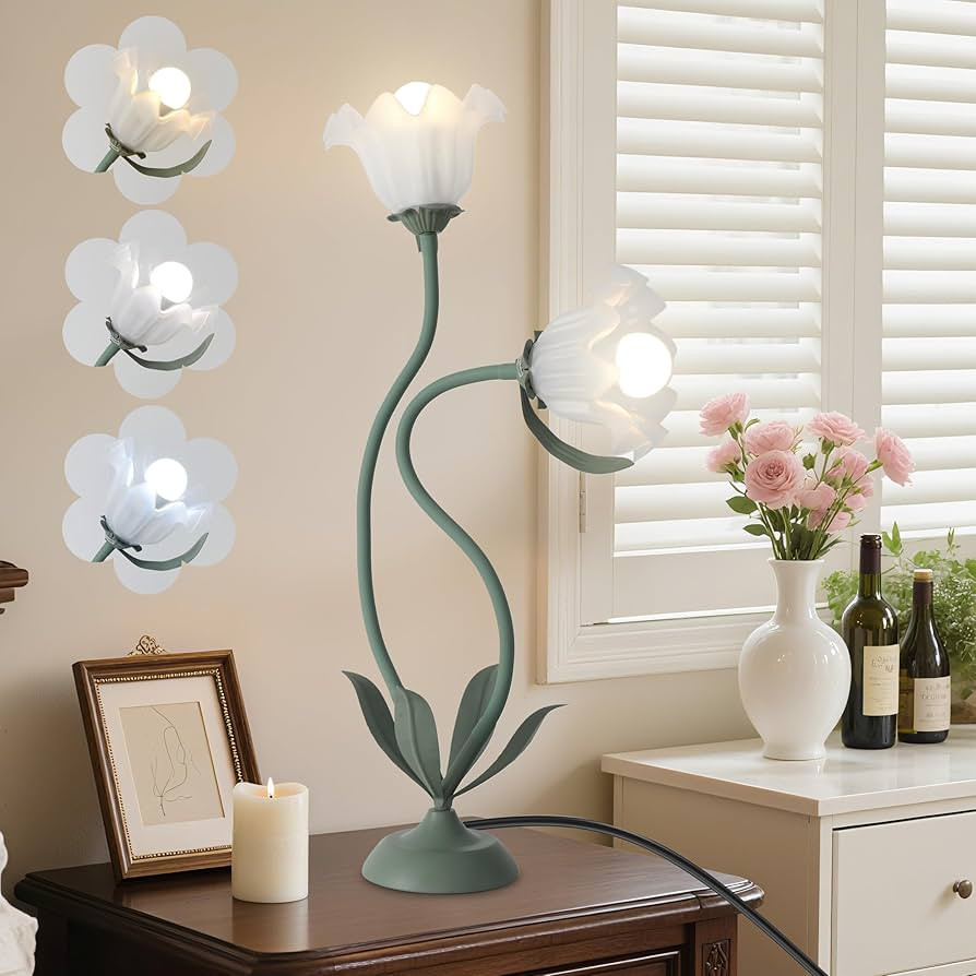 Vintage Flower Table Lamp Cute Lily Bedside Table Lamps, 3 Colors Modes Flower Desk Lamp Bedroom ... | Amazon (US)