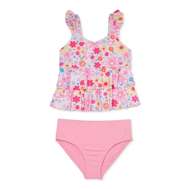 Wonder Nation Girls Floral Ruffle Tankini Swimsuit with UPF 50, Sizes 4-18 | Walmart (US)