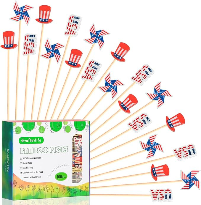 4th of July Patriotic Cocktail Picks Red White and Blue Toothpicks Fruit Sticks Sandwich Charcute... | Amazon (US)